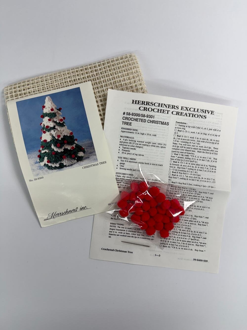 Herrschners Crocheted Christmas Tree Pattern Canvas Pom Poms